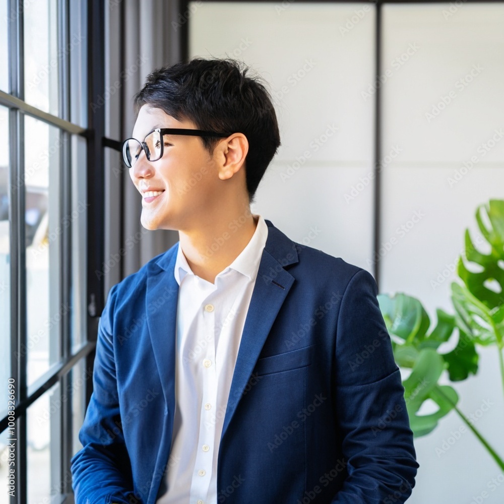 Young Businessman in Glasses Engaging in Conversation in office Young Businessman in Glasses Engaging in Conversation in office