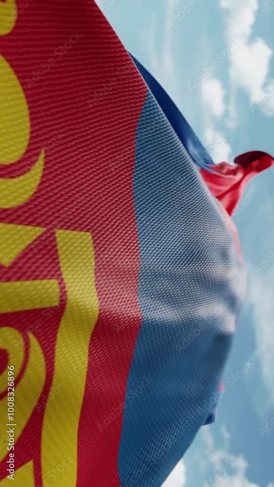 Wavy flag of Mongolia blowing in the wind in slow motion. Waving ...