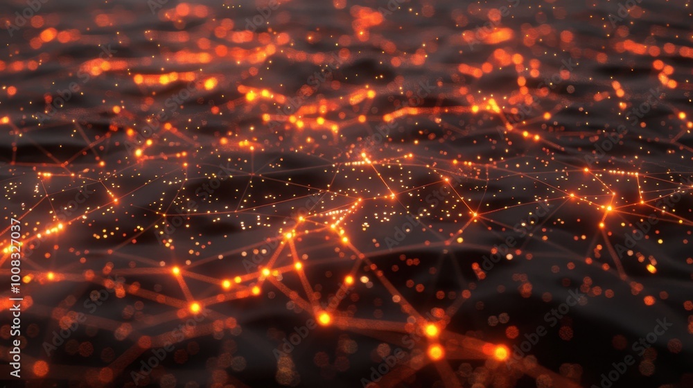 Abstract Network of Glowing Particles in Dark Water