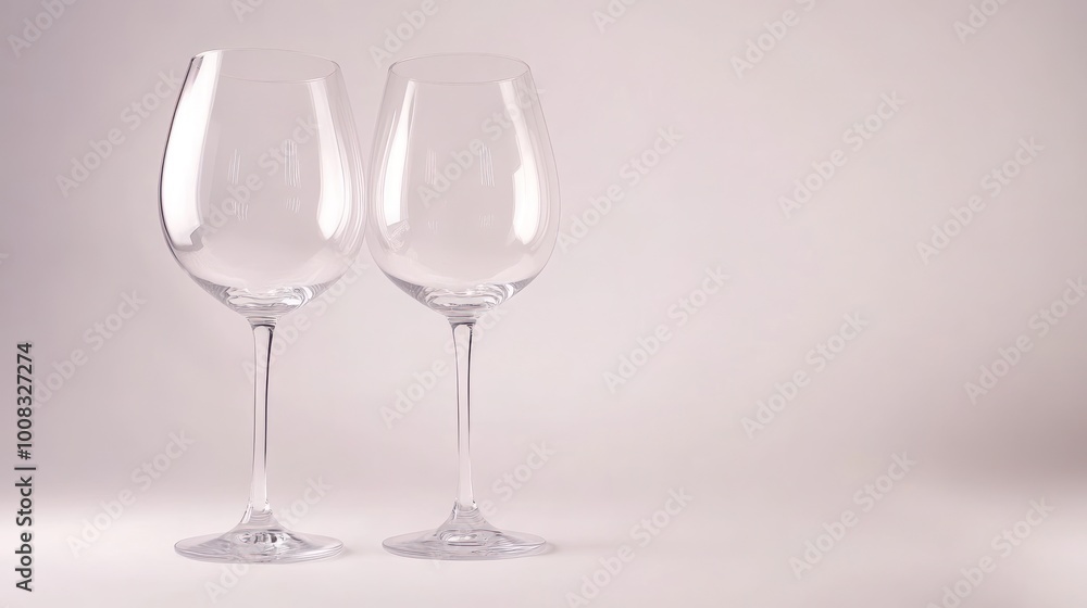 Two elegant wine glasses on a minimalist background, suggesting a celebration or dining. Two elegant wine glasses on a minimalist background, suggesting a celebration or dining.