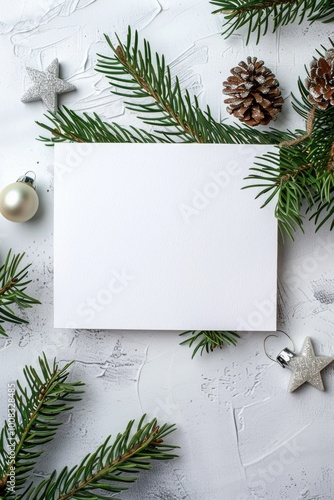 Blank Holiday Card with Festive Christmas Decorations and Lights