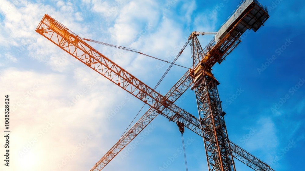 Construction crane against blue sky with white clouds. Construction crane against blue sky with white clouds.