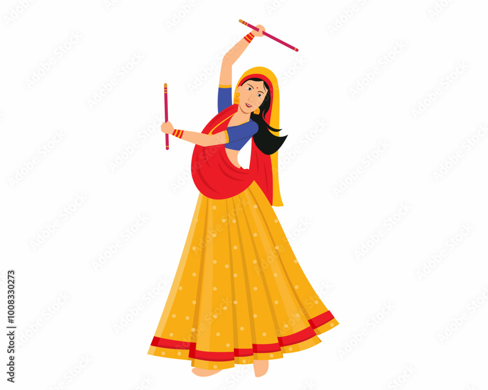 Woman playing dandiya in traditional navaratri dress for navratri ...