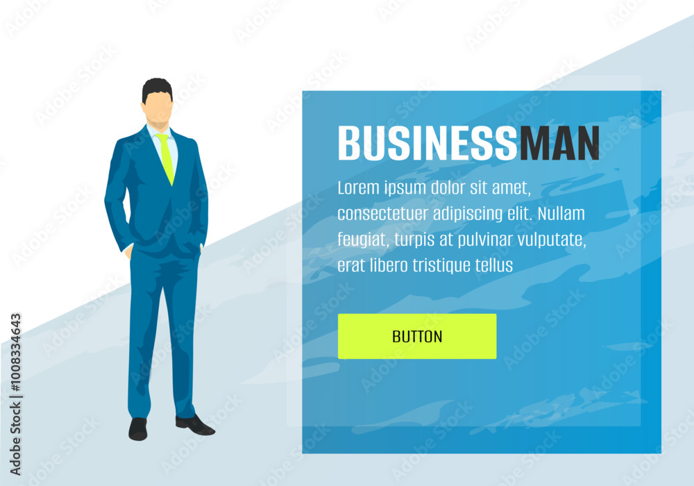 Business card, marketing banner with businessman. Web banner design, vector illustration Business card, marketing banner with businessman. Web banner design, vector illustration