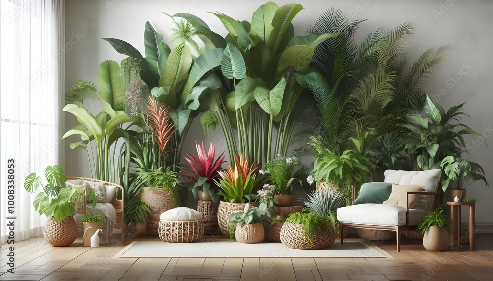 Fototapeta premium PNG Lush tropical indoor plant arrangement