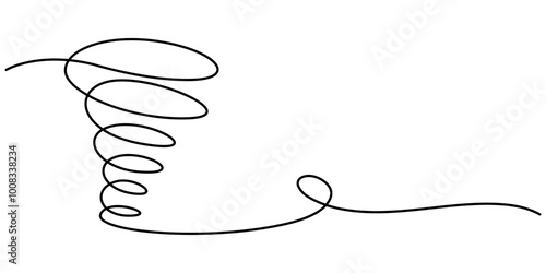 Tornado swirl continuous line with editable stroke isolated on white background - vector illustration set, The whirlpool is drawn in one line. Vortex. Outline drawing. Vector. Isolated on a white back