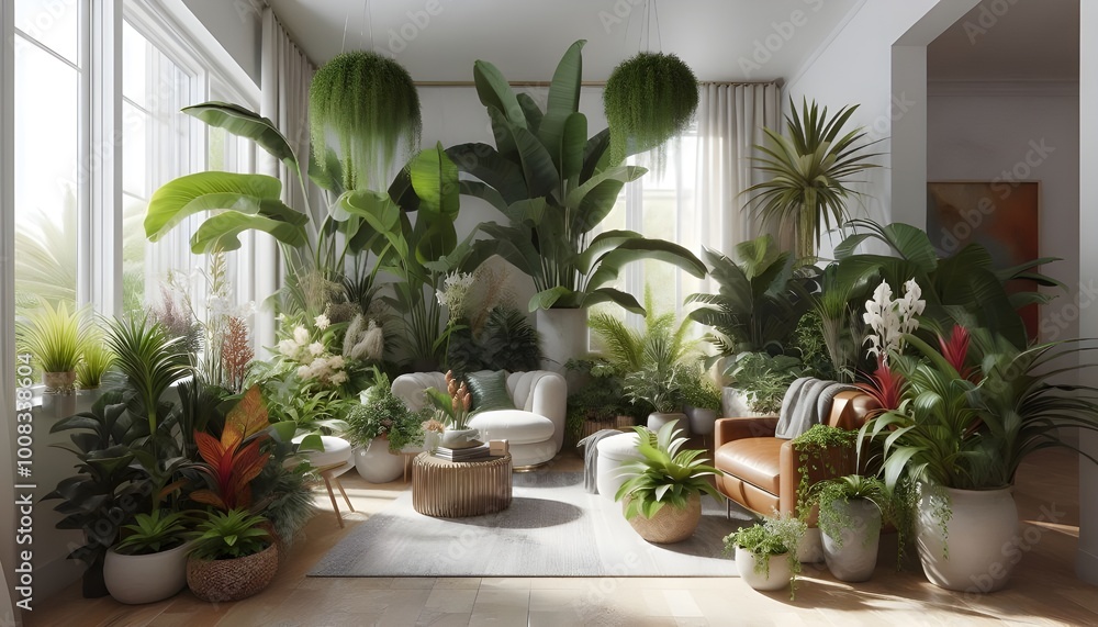 PNG Lush tropical indoor plant arrangement PNG Lush tropical indoor plant arrangement