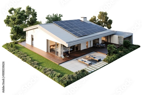 Modern House with Solar Panels and Patio Design