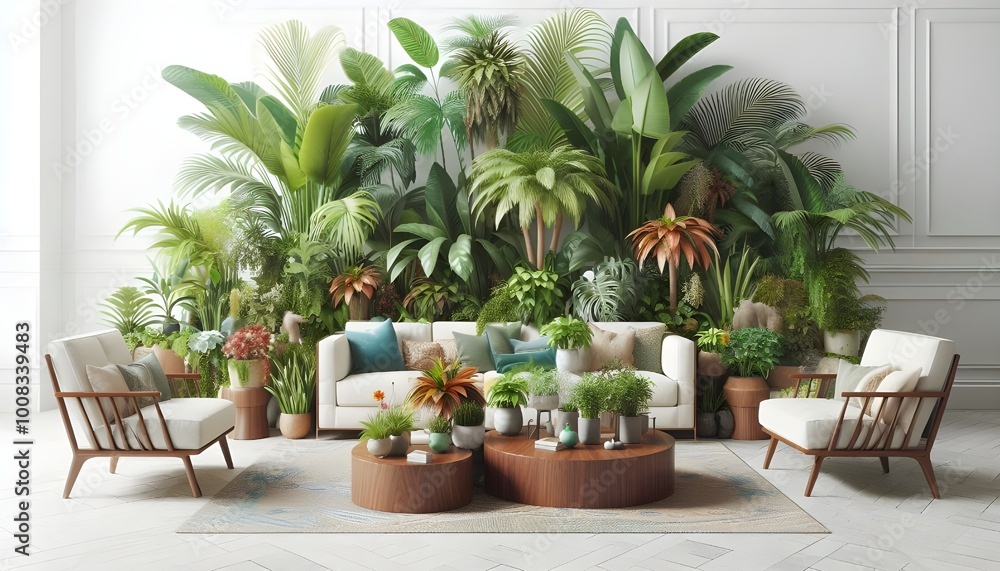 Fototapeta premium PNG Lush tropical indoor plant arrangement