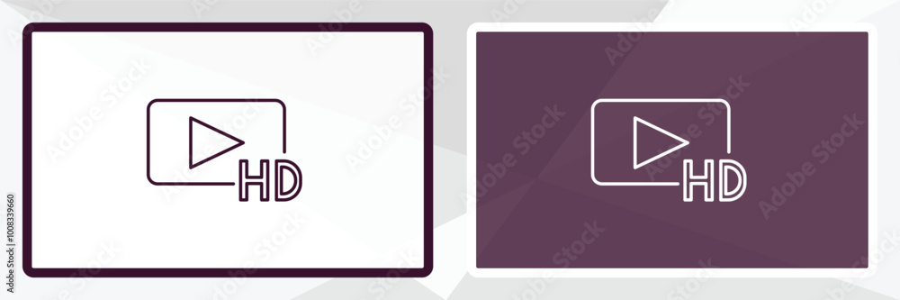 hd video outline icon. Linear vector from cinema concept. Thin line white and black hd video icon isolated on white and dark background hd video outline icon. Linear vector from cinema concept. Thin line white and black hd video icon isolated on white and dark background