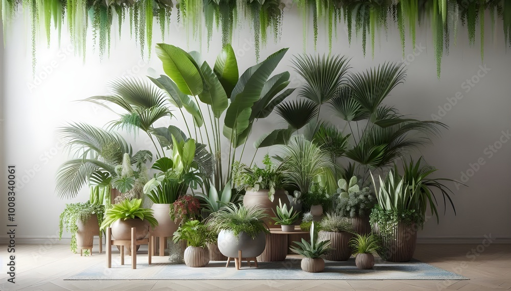 Fototapeta premium PNG Lush tropical indoor plant arrangement