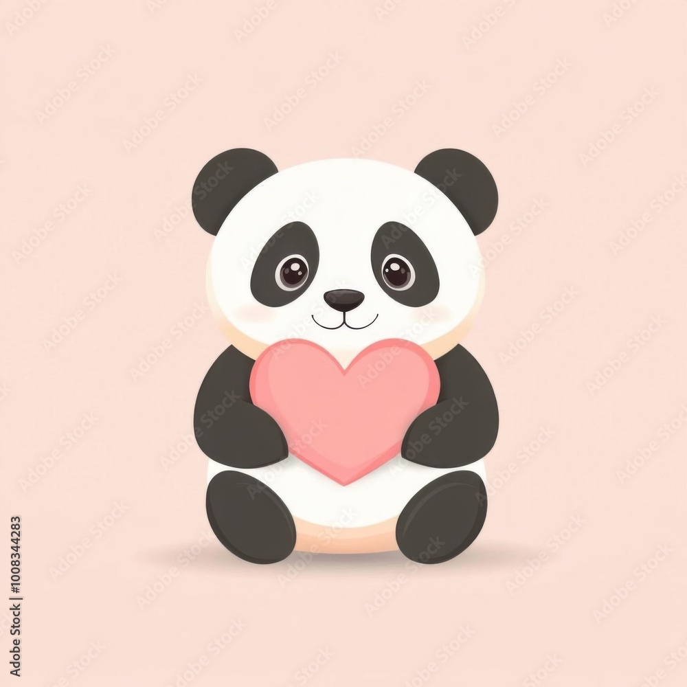 Cute panda character holding a heart, perfect for love themes, children's decorations, or animal illustrations. Cute panda character holding a heart, perfect for love themes, children's decorations, or animal illustrations.