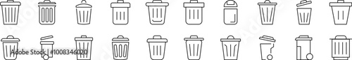 Trash Can Collection of Thin Icons. Editable Stroke. Suitable for Web Sites, Books, Cards, Apps