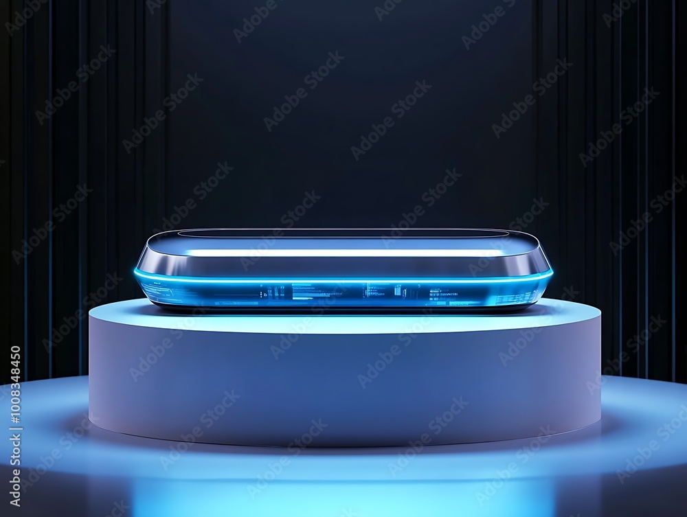 Futuristic 3D Render of a Shiny Object with Blue Lights Futuristic 3D Render of a Shiny Object with Blue Lights
