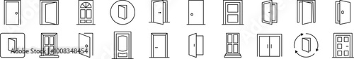 Door Thin Icons Collection. Editable Stroke. Suitable for Web Sites, Books, Cards, Apps