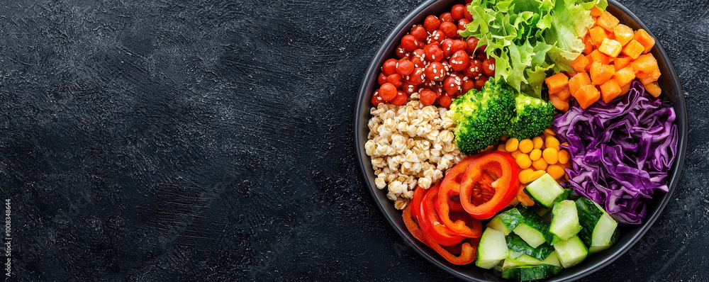 Fresh and colorful salad bowl featuring variety of healthy vegetables including broccoli, cherry tomatoes, and bell peppers, perfect for nutritious meal Fresh and colorful salad bowl featuring variety of healthy vegetables including broccoli, cherry tomatoes, and bell peppers, perfect for nutritious meal