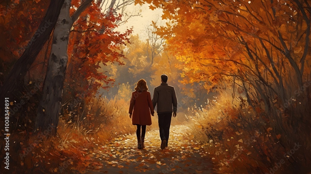 Autumn Stroll Through a Vibrant Leaf Strewn Pathway in Nature Autumn Stroll Through a Vibrant Leaf Strewn Pathway in Nature