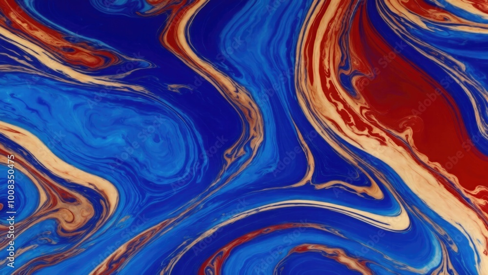 Obraz premium Red and gold marble abstract background texture. Indigo ocean blue marbling natural luxury style