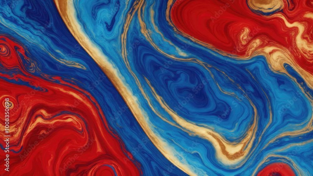 Obraz premium Red and gold marble abstract background texture. Indigo ocean blue marbling natural luxury style