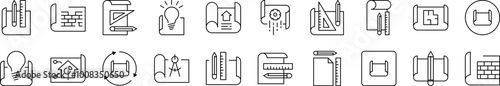 Drafts and Drawings Simple Isolated Line Icons Collection. Editable Stroke. Suitable for Web Sites, Books, Cards, Apps