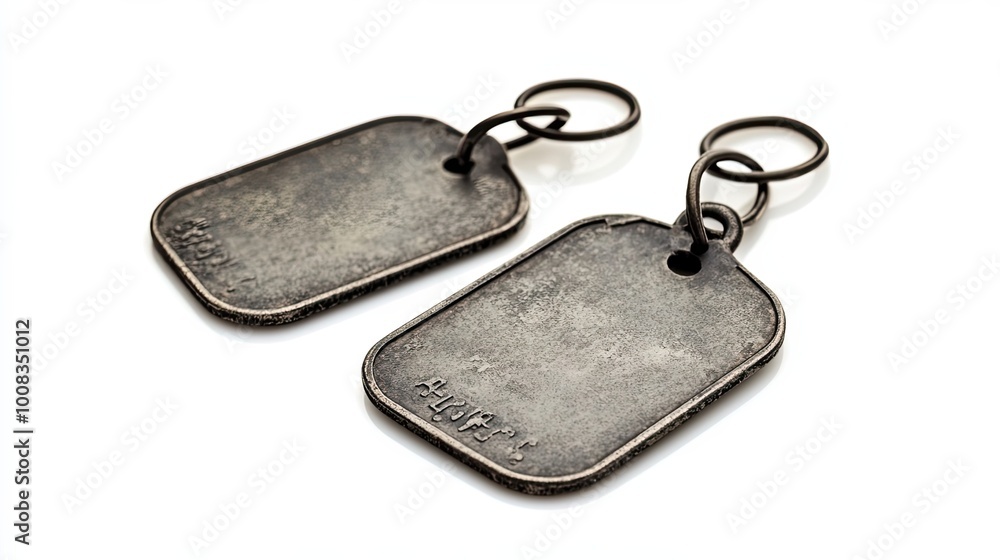 Fototapeta premium Two Worn Metal Dog Tags with Rings