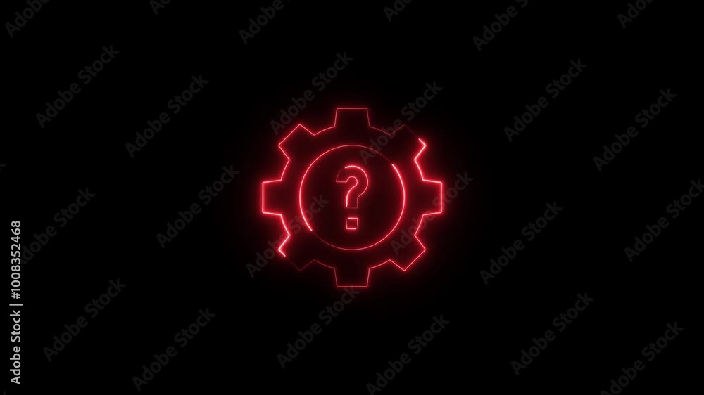 Neon Glowing Question Marks Icon in gear icon Neon Glowing Question Marks Icon in gear icon