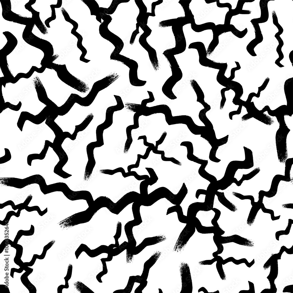 Seamless pattern with black wavy grunge brush strokes