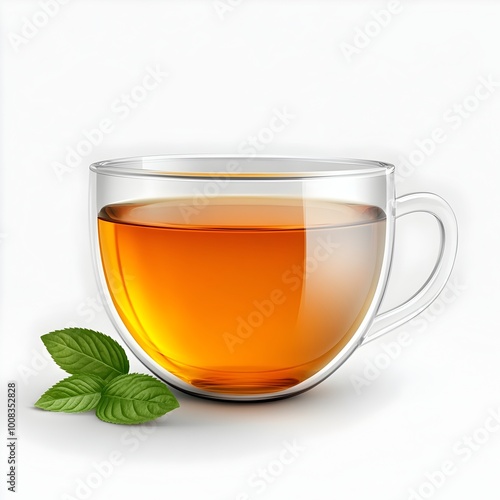 Macro Shot of a Perfect Glass Cup of Aromatic Hot Tea on Gray Background