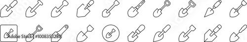 Shovel Set of Thin Icons. Editable Stroke. Suitable for Web Sites, Books, Cards, Apps