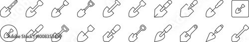 Shovel Related Line Icons for Web Sites, Books, Cards, Apps. Editable Stroke. Suitable for Web Sites, Books, Cards, Apps