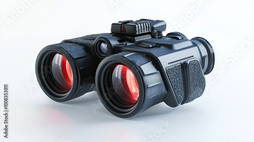 Black Binoculars with Red Lenses and a Top Mount photo