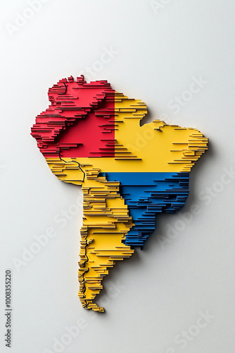 Colorful map of South America, white background photo