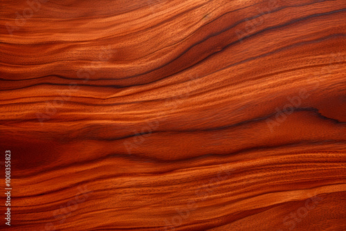 Hand-polished wood with a glossy wax finish, reflecting light and revealing a deep, rich tone