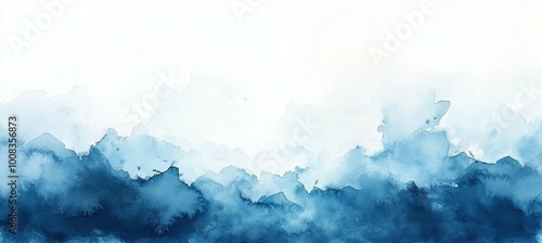 Abstract blue watercolor paint brush with white copy space background. Generative AI technology.