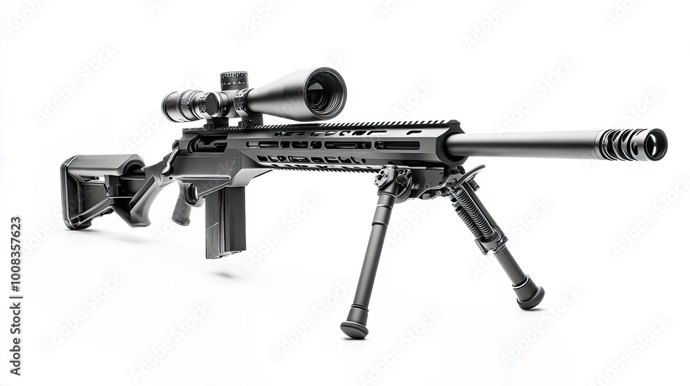 Modern Black Sniper Rifle with Scope and Bipod Modern Black Sniper Rifle with Scope and Bipod