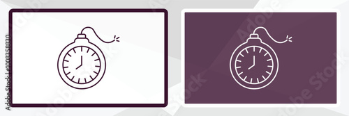 time bomb with clock outline icon. Linear vector from army and milatry concept. Thin line white and black time bomb with clock icon isolated on white and dark background