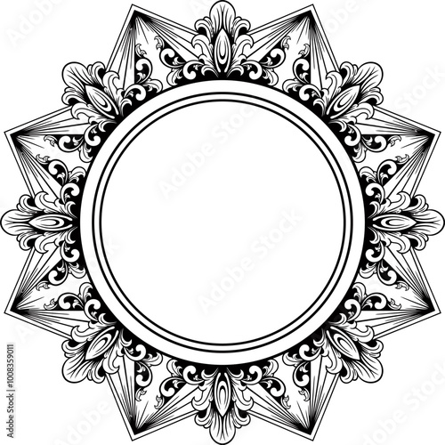 Circle ornament frame black and white. vector illustration