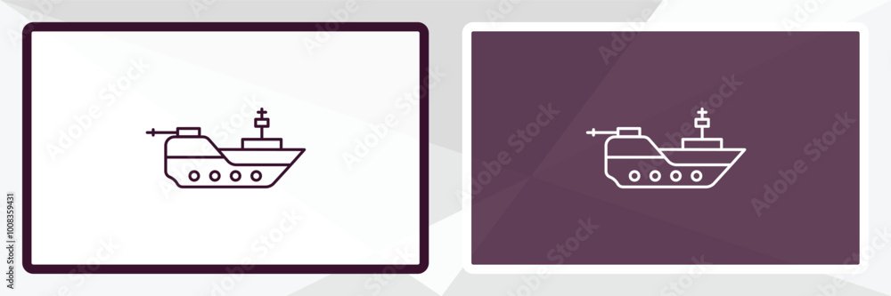 warship outline icon. Linear vector from army and milatry concept. Thin line white and black warship icon isolated on white and dark background warship outline icon. Linear vector from army and milatry concept. Thin line white and black warship icon isolated on white and dark background