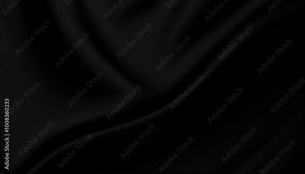 Obraz premium Close-up of smooth black fabric showcasing elegant drape and subtle texture, textured nylon surface background
