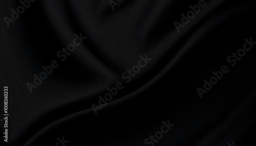 Close-up of smooth black fabric showcasing elegant drape and subtle texture, textured nylon surface background