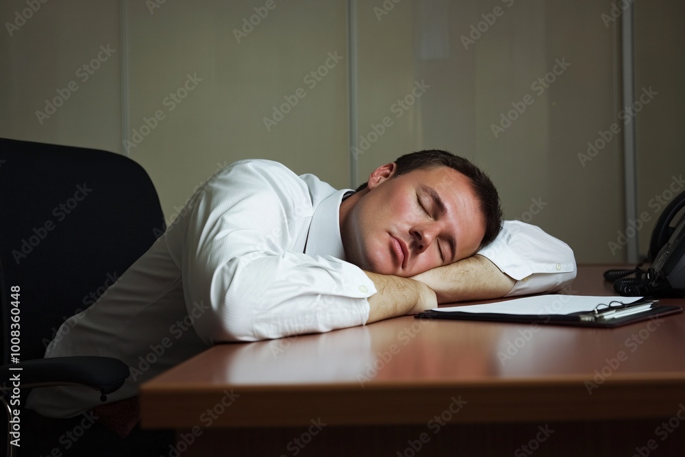 Businessman sleeping on his desk in the office, Businessman sleeping on his desk in the office,