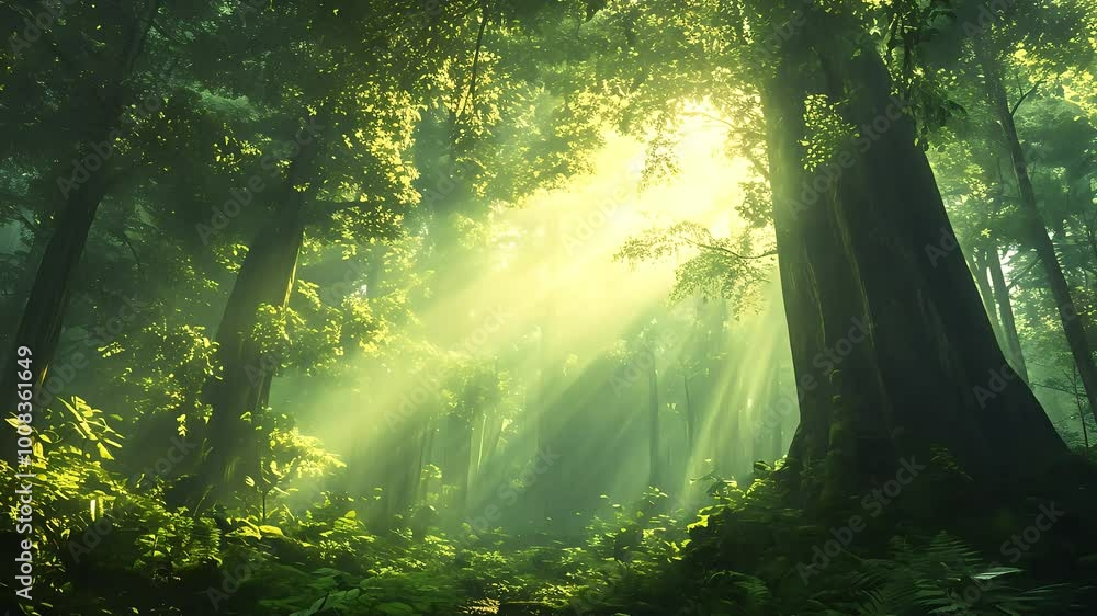 Lively forest filled with fresh air and enchanting sunlight beams Lively forest filled with fresh air and enchanting sunlight beams