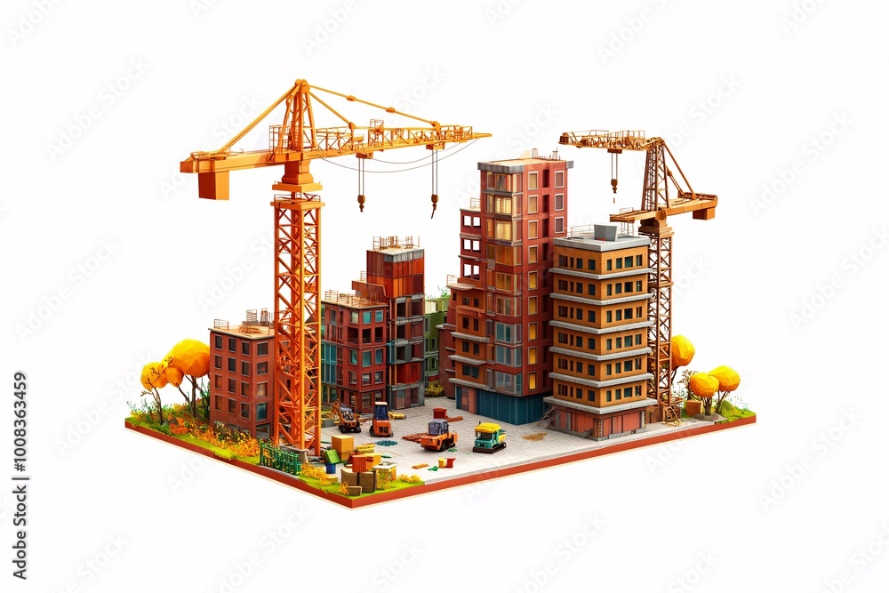 Construction building, construction site isolated on white background, tower crane, 3d cartoon
Construction building, construction site isolated on white background, tower crane, 3d cartoon