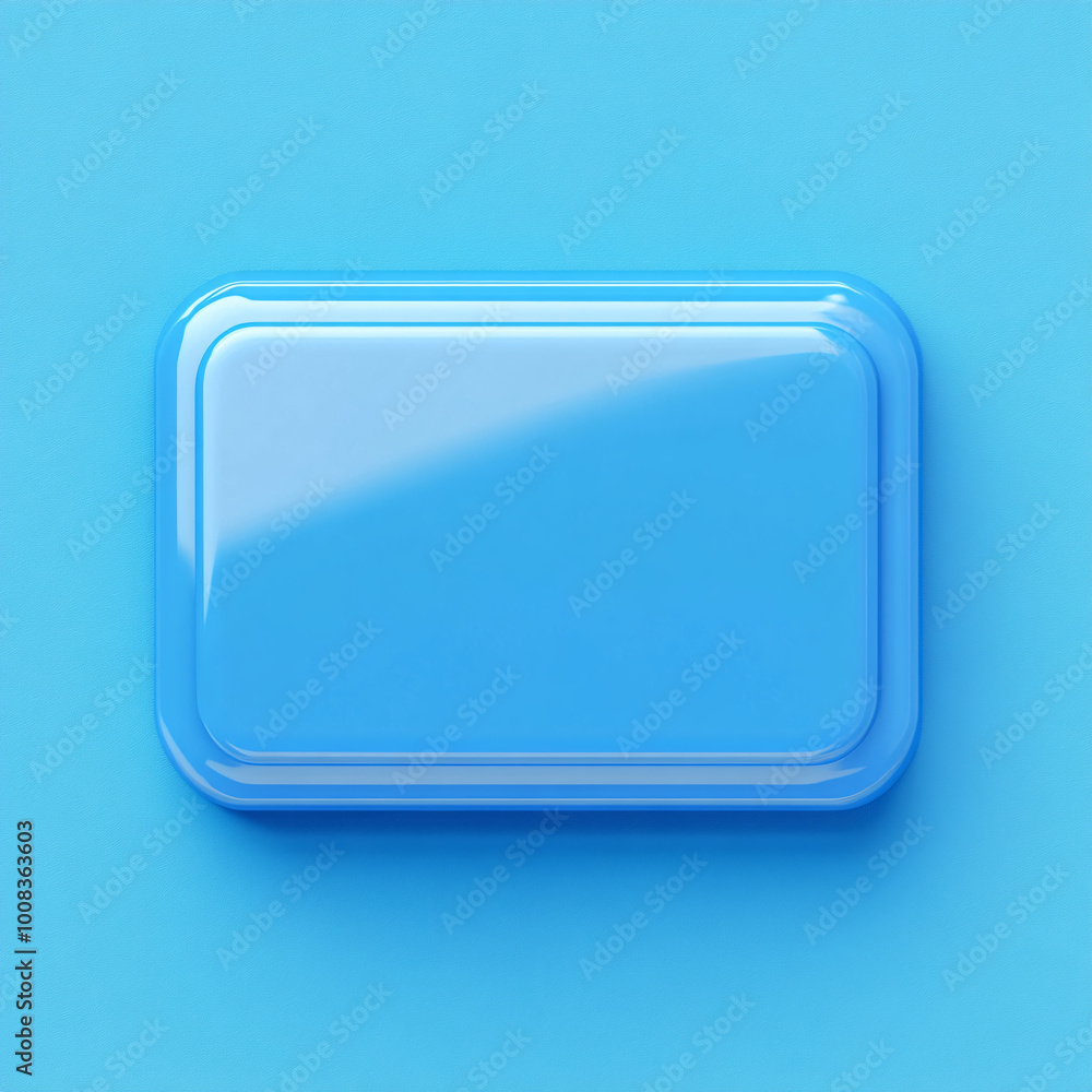 Blue, rectangular, shiny button on a neutral background in a minimalist design with an elegant and modern geometric aesthetic Blue, rectangular, shiny button on a neutral background in a minimalist design with an elegant and modern geometric aesthetic