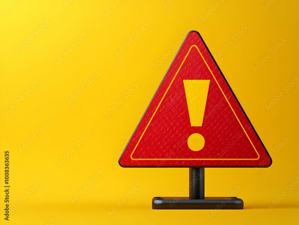 3D Render Warning Sign Illustration on Yellow Background 3D Render Warning Sign Illustration on Yellow Background