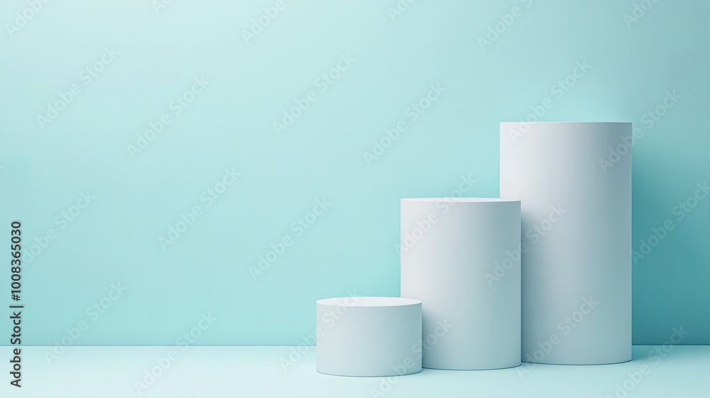 Minimalist display of cylindrical shapes on a backdrop. Minimalist display of cylindrical shapes on a backdrop.