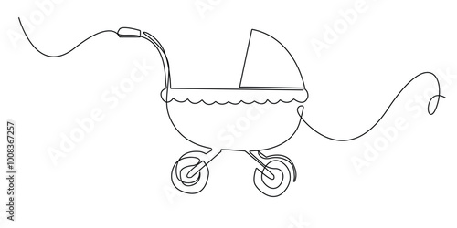 one continuous line drawing of baby stroller.one line drawing of baby stroller.single line baby equipment.one line vector illustration