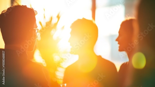 Bright Sunset Reflection with Silhouetted People