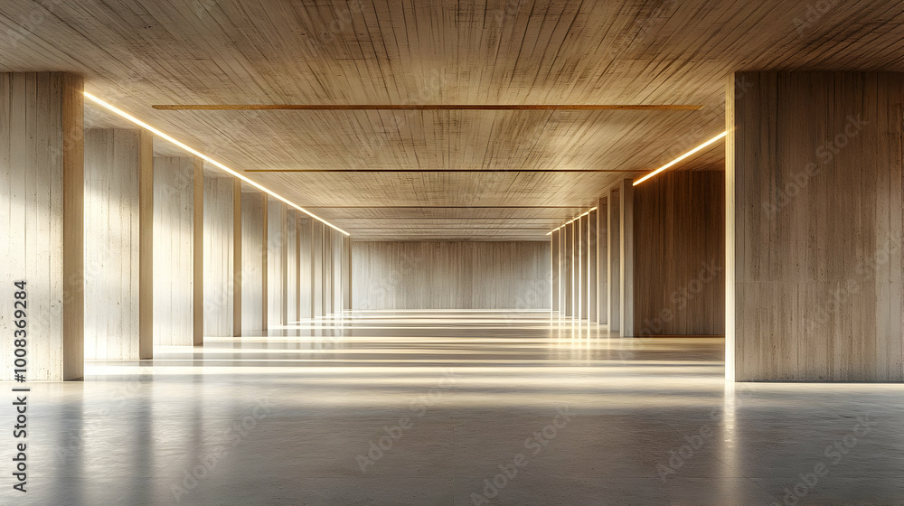 3D Illustration of Empty Concrete Room with Sunlight and Shadows 3D Illustration of Empty Concrete Room with Sunlight and Shadows