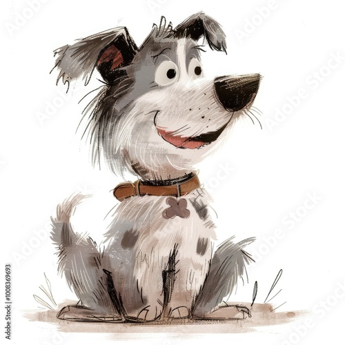 Cute Cartoon Dog with Collar Smiling Happily
